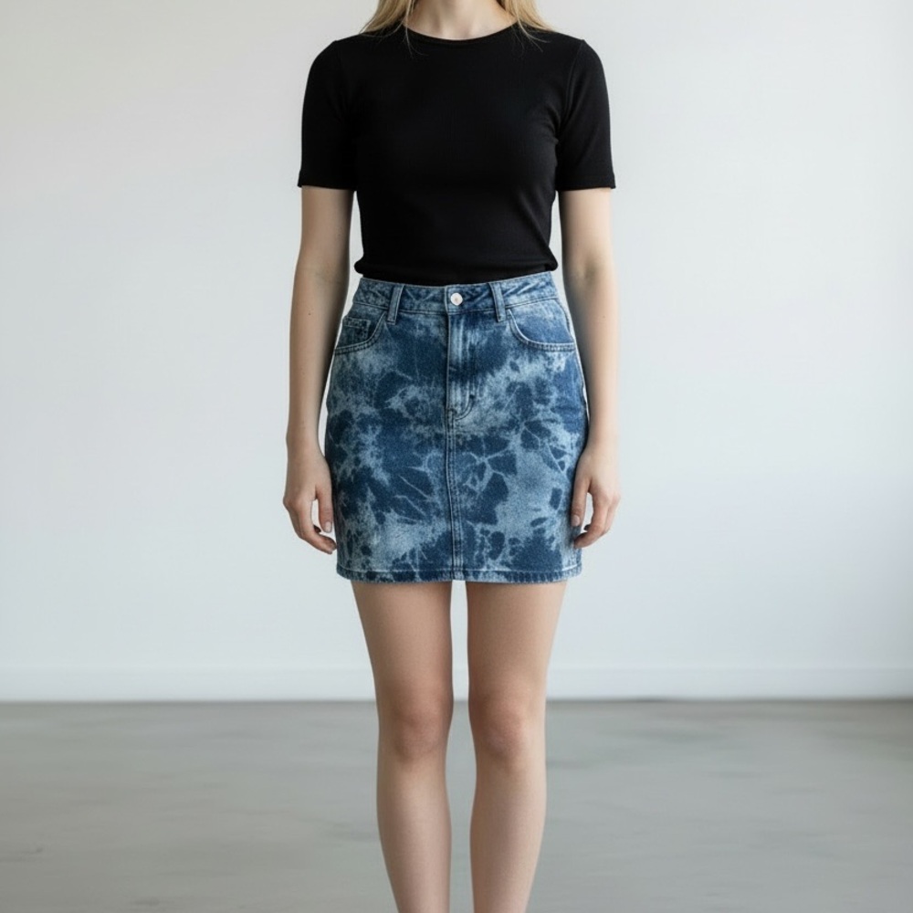 BCBGMaxAzria Blue Denim Style Tie-Dye Mini Skirt Stretch Cotton Y2K Medium